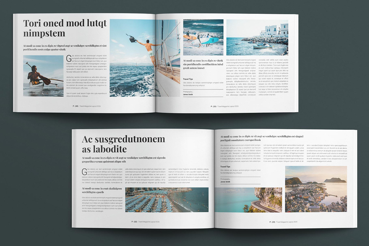 Travel Magazine Layout Landscape, a Magazine Template by E-Type