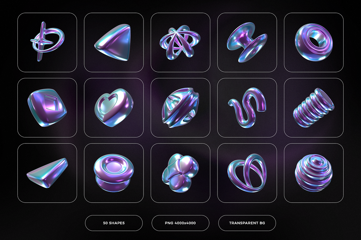 Holographic metallic 3D shapes, an Object Graphic by Fox's Monday (Photo 4 of 10)