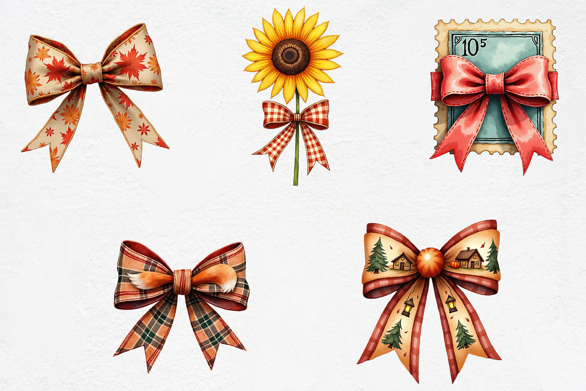 Watercolor Autumn Patchwork Bow Clip, an Illustration by CrexoraLab (Photo 3 of 5)