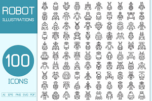 Bundle of Robot Avatars Line Icons, an Icon by Designfour