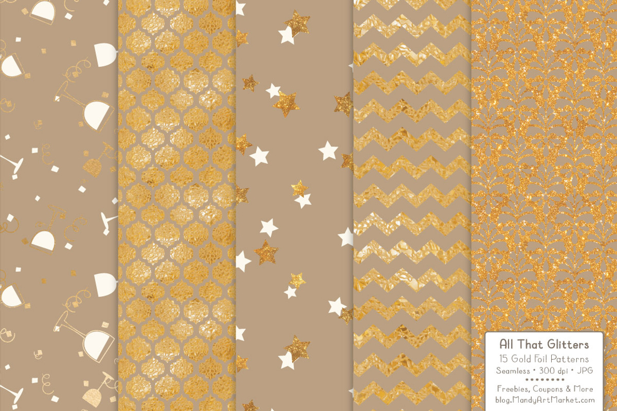 Champagne Gold Foil Digital Papers, a Pattern Graphic by Amanda Ilkov (Photo 4 of 4)