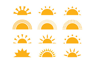 Yellow half sun with rays icons, an Icon by Elena Pimukova