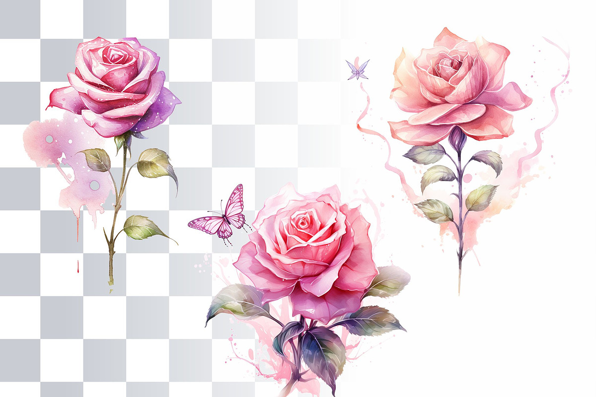 Elegant Roses Watercolor Clipart Set, a Decorative Illustration by Loony Dream Designs (Photo 3 of 4)
