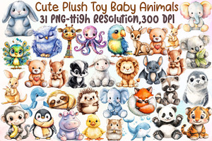 Cute Plush Toy Clipart, Baby Animals, an Illustration by Sublimation Artist