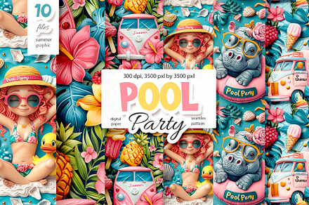 Pool party seamless pattern, a Pattern Graphic by HAPPY PUPPY SHOP
