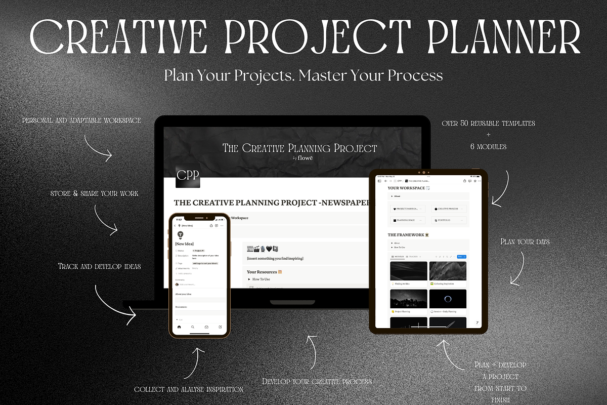 Notion Template For Creatives - B&W, a Templates & Theme by flowē (Photo 1 of 5)
