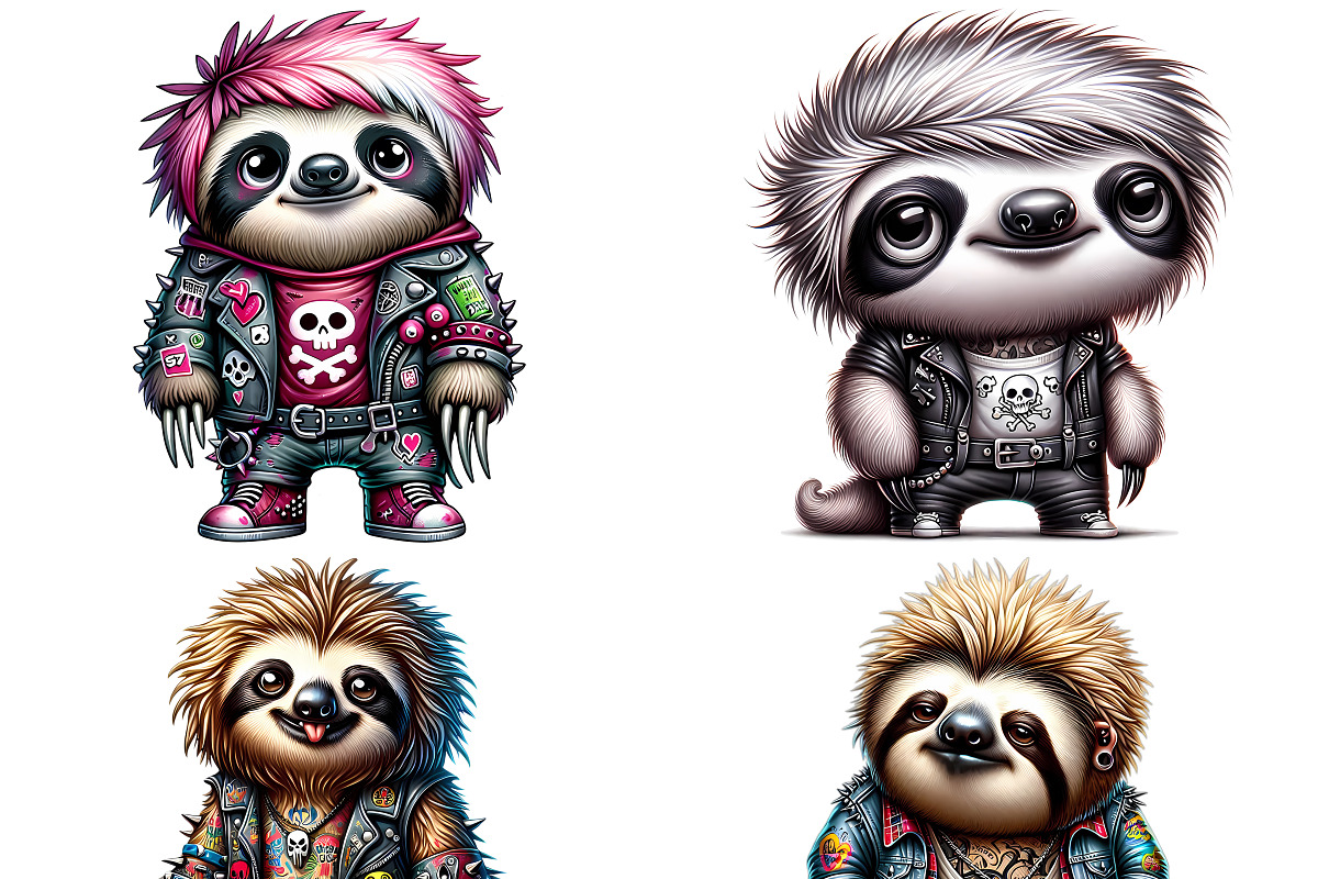 Punk Rock Sloth Clipart Set, an Animal Illustration by DoubleTwists