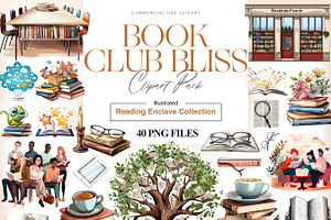 Watercolor Reading Clipart, Books PN