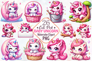 Cute pink baby unicorn, an Illustration by RobertsArt (Thumbnail 1 of 7)