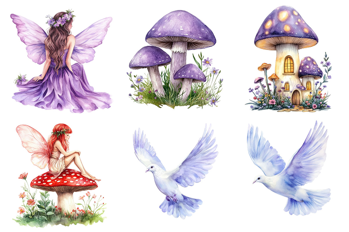 Watercolor Magical Fairies Clipart, a Seasonal Illustration by CitraGraphics (Photo 5 of 5)