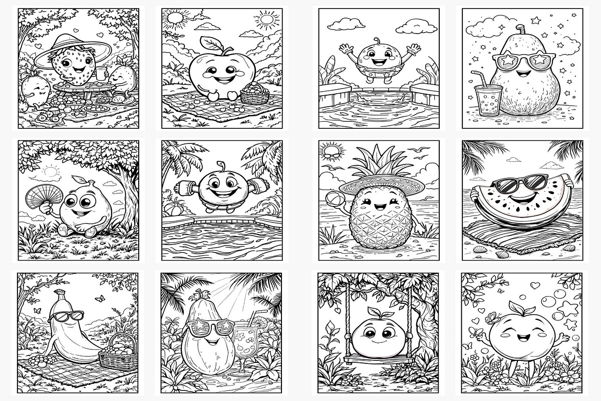 Fruit-Themed Summer Coloring Pages, a Seasonal Illustration by Lamia Emad (Photo 4 of 4)