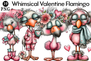 Whimsical Valentine Flamingo PNG Set, an Illustration by Daily.Designs