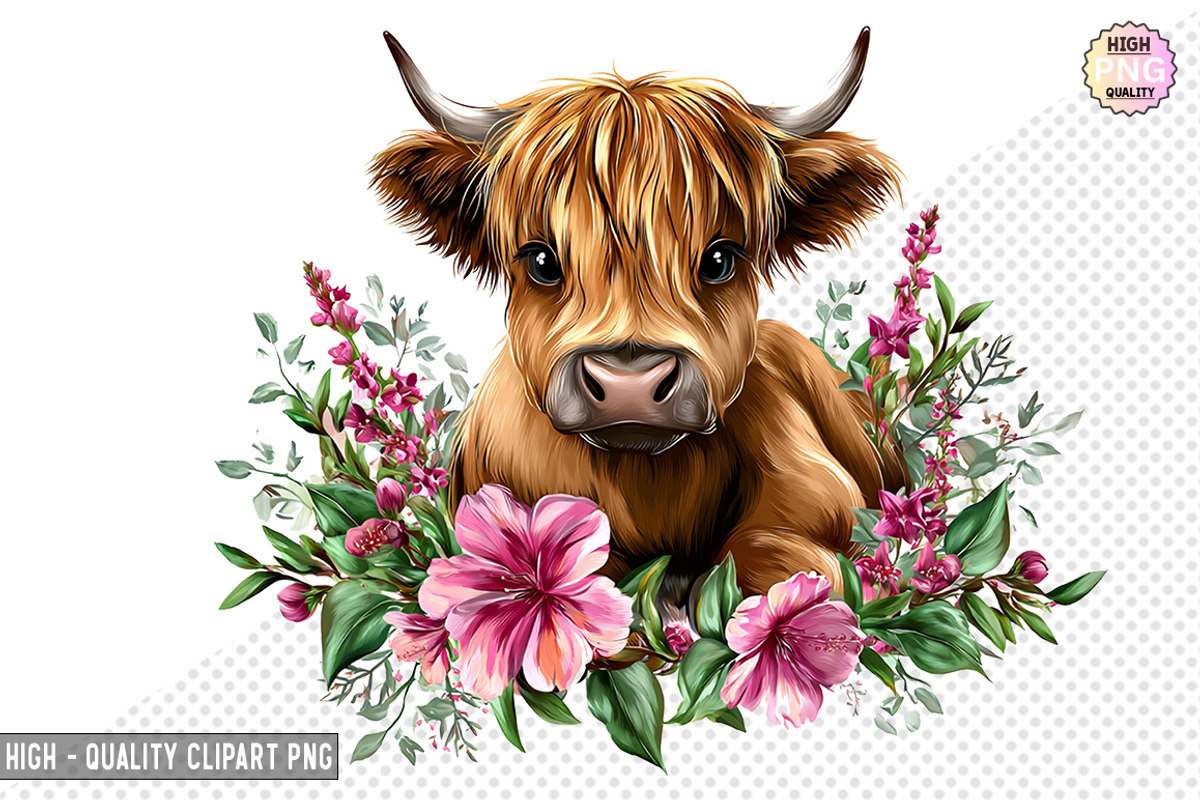 Boho Cow PNGs with Flowers Bundle, a Graphic by crative8112 (Photo 4 of 9)