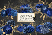 Navy and Gold Floral Bouquets, an Illustration by Digital Curio (Thumbnail 1 of 2)