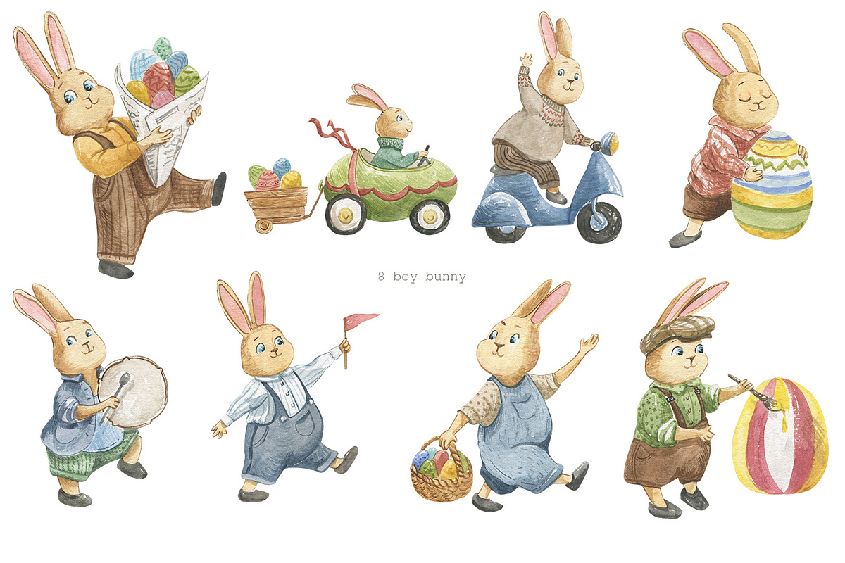 Easter Rabbit. Watercolor set, an Illustration by Love Watercolor Store (Photo 3 of 9)