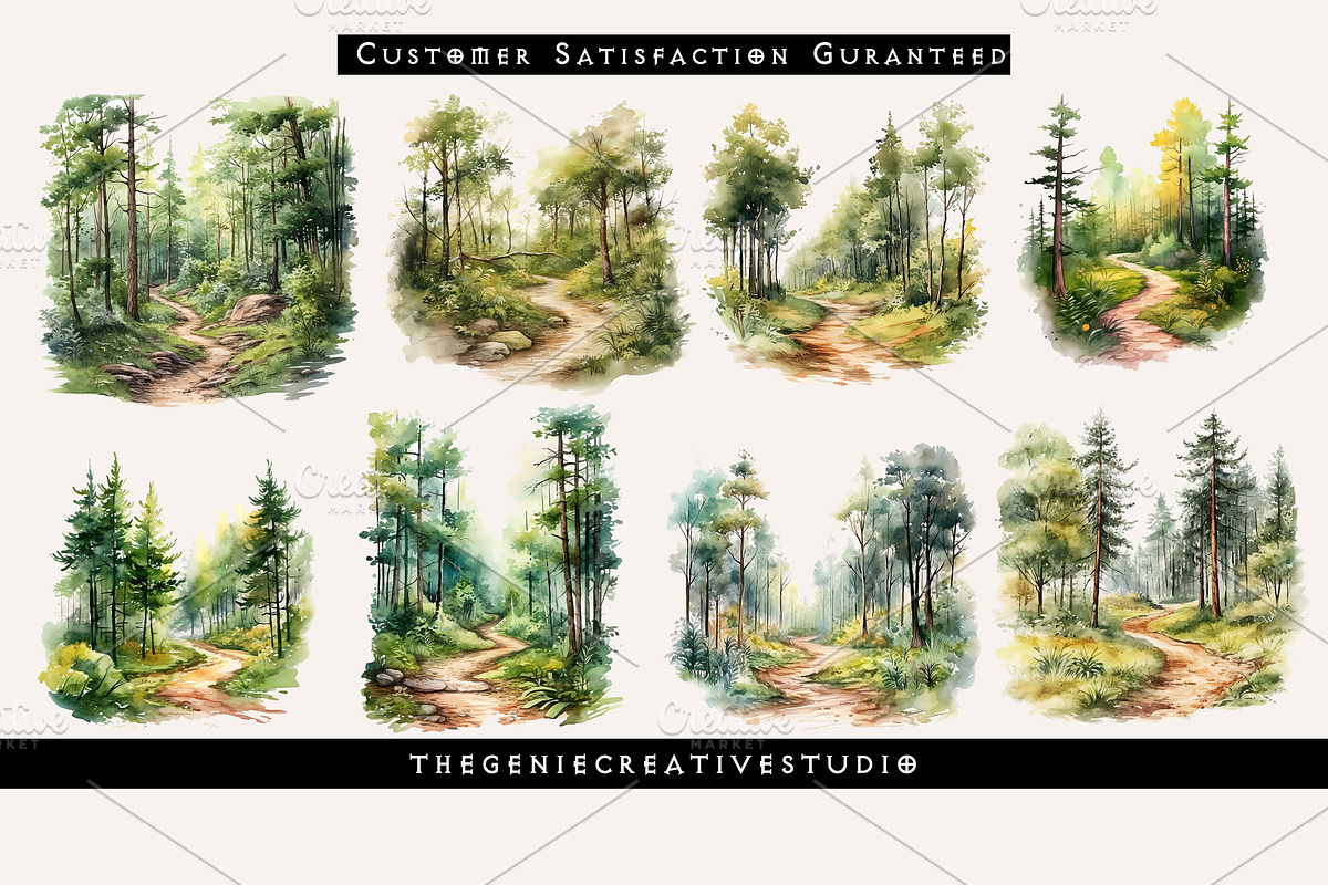 Watercolor Forest Trail PNG Clipart, an Object Illustration by Geniecreativestudio (Photo 5 of 9)