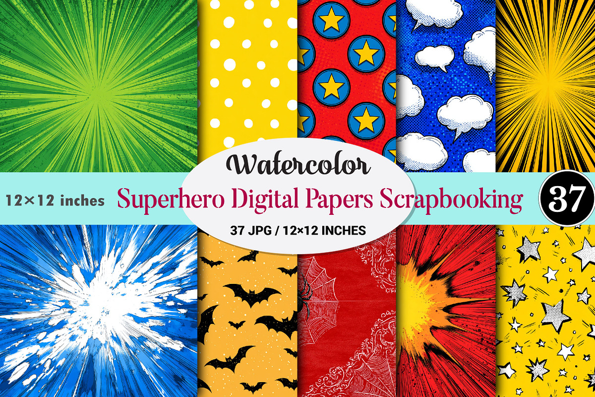 Superhero Digital Papers, a Pattern Graphic by CitraGraphics (Photo 1 of 5)