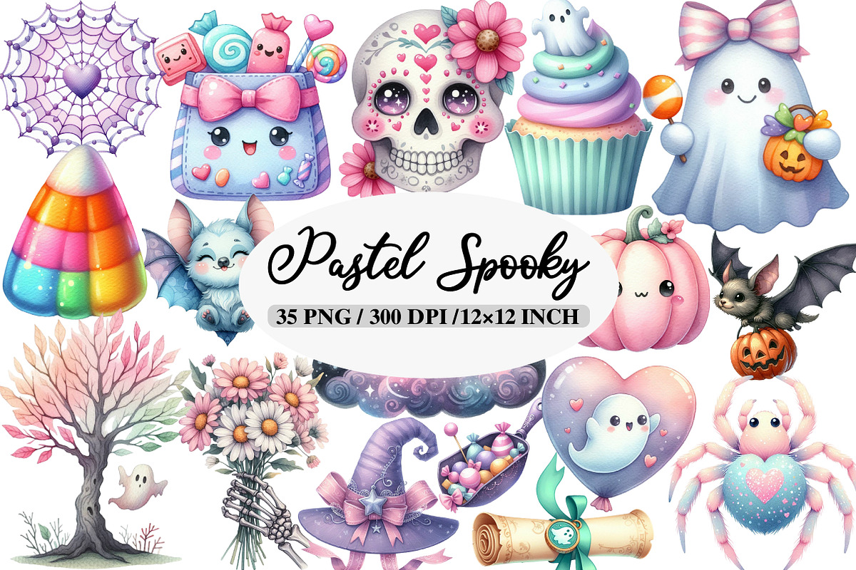 Watercolor Pastel Spooky Halloween, an Illustration by Daily.Designs (Photo 1 of 5)