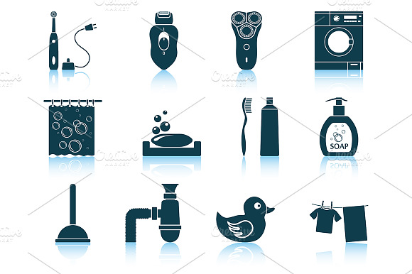Set Of 12 Bathroom Icons