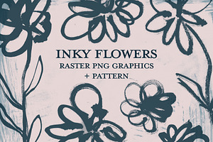 Hand Painted Inked Flowers - Raster