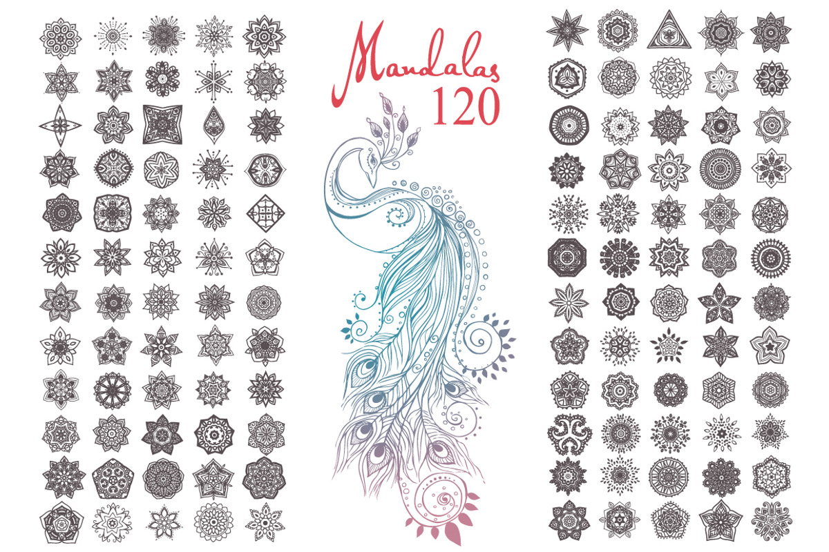 120 Mandalas Vector and Peacock Bird, a Decorative Illustration by anvinoart (Photo 1 of 4)