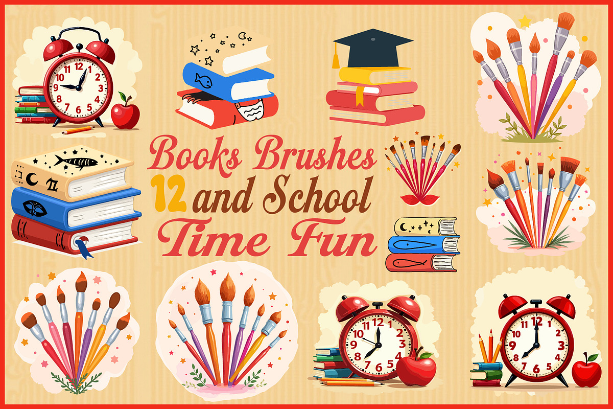 Books, Brushes, and School Time Fun, an Object Graphic by Gfx_Store (Photo 1 of 13)