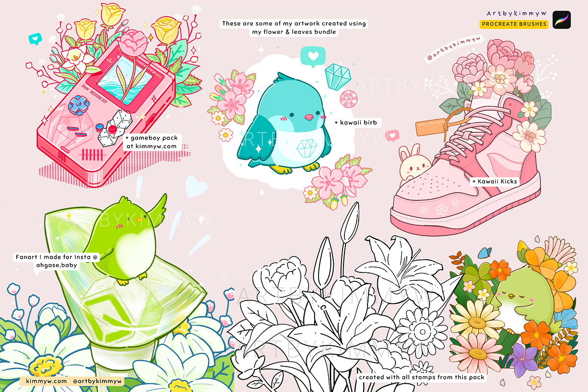 Procreate Kawaii Flowers Bundle, a Brush Add-On by Artbykimmyw (Photo 8 of 8)