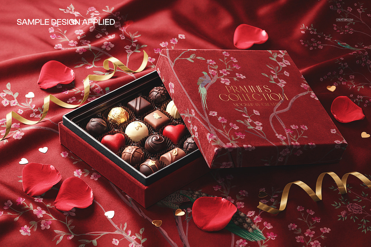 Praline Box on Velvet Fabric Mockup, a Packaging Mockup by creatsy5 (Photo 4 of 5)