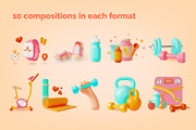 3d Fitness and Gym Illustration Set, an Object 3D Model by 35lab (Thumbnail 2 of 6)