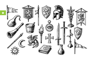 Medieval Fantasy Heraldry & Symbols, an Object Graphic by RT Studio