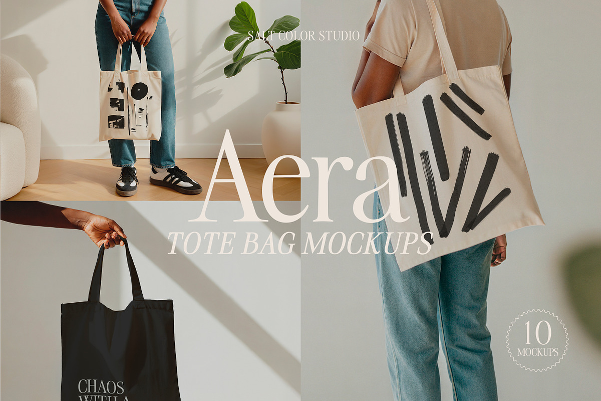 Aera Tote Bag Mockups, a Packaging Mockup by Salt Color Studio (Photo 1 of 9)