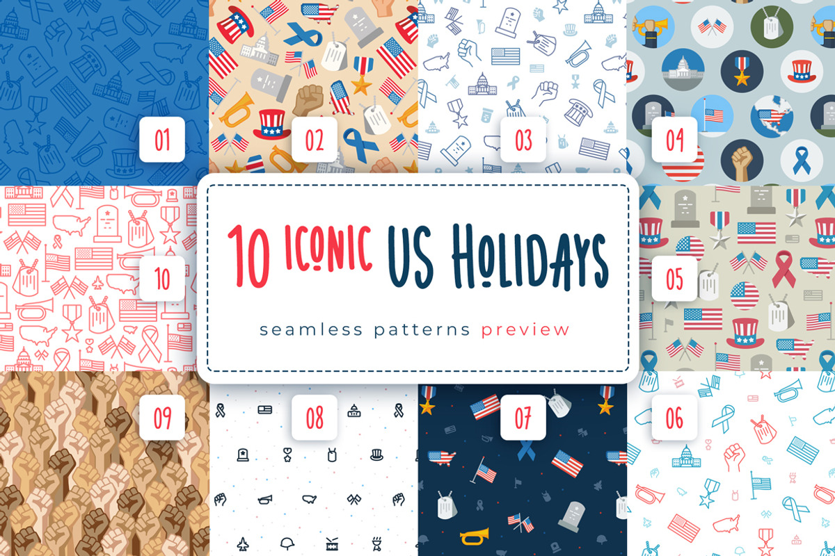 Iconic US Holidays Seamless Pattern, a Pattern Graphic by oelhoem (Photo 5 of 5)