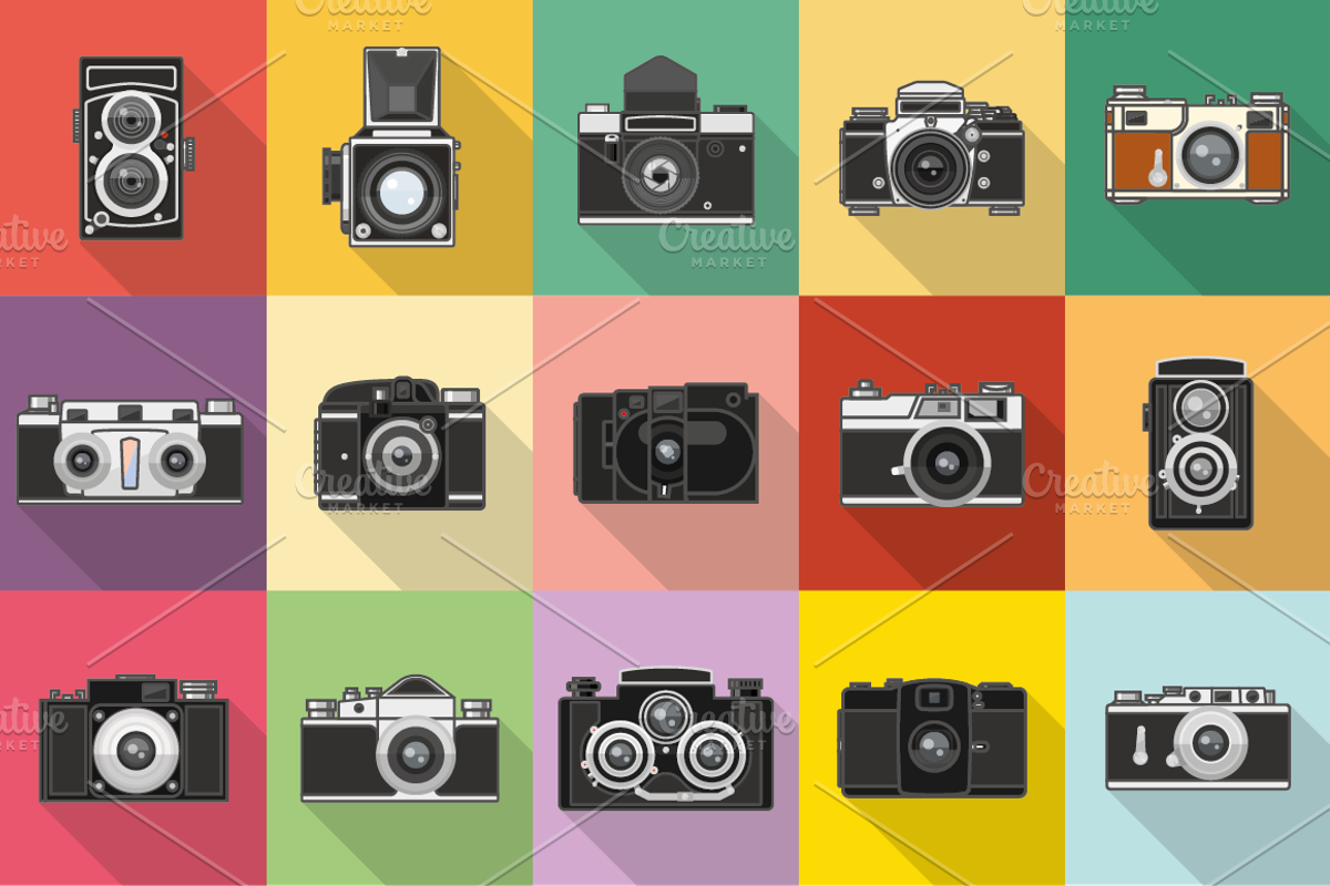 Set of retro photocameras and stuff, a Decorative Illustration by pixelwerk (Photo 2 of 3)