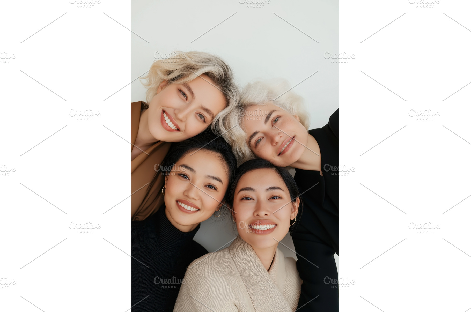 A diverse group of four smiling, a Person Photo by Sergey Kotenev