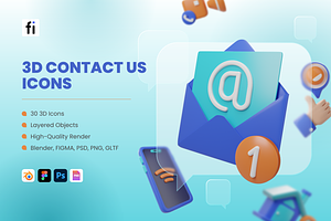 3D Contact Us Icons, a Characters & Person 3D Model by Flat Icons