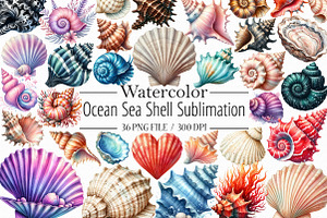 Ocean Sea Shell Sublimation Clipart, an Illustration by Libby Wishes
