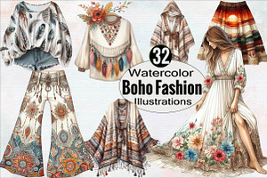 Watercolor Boho Fashion Clipart, an Illustration by SVGArt
