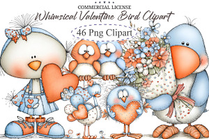 Whimsical Valentine Bird Clipart, an Illustration by designcity5