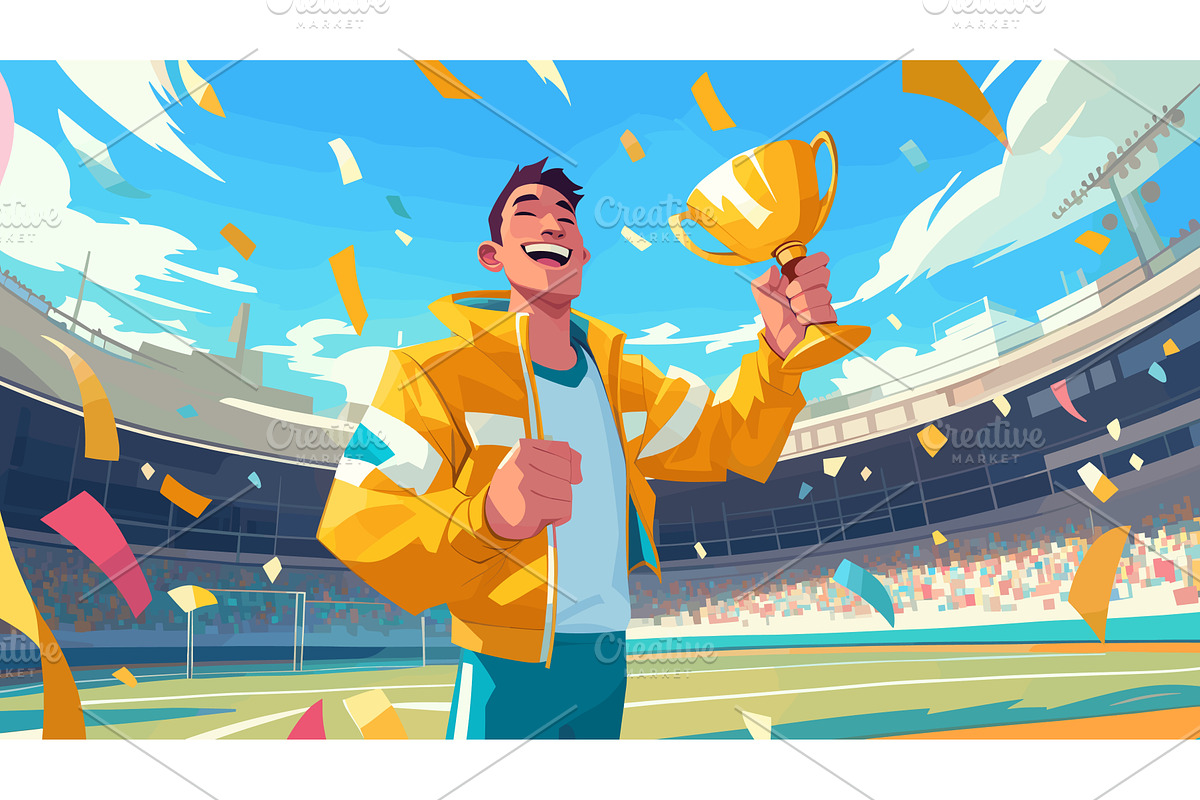 Sport winner. Cartoon man athlete, a Sport Illustration by Stock-Smart-Start
