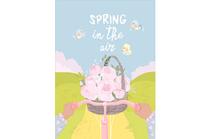 Cartoon Bike and Basket With Flowers, a Transportation Illustration by Maria Starus