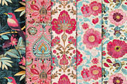 Floral Bird Embroidery Digital Paper, a Pattern Graphic by Maishop (Thumbnail 2 of 3)