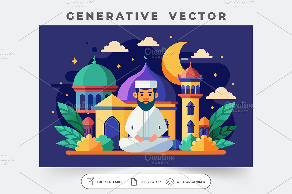A serene figure meditates among vibr, a Graphic by SouravDesign