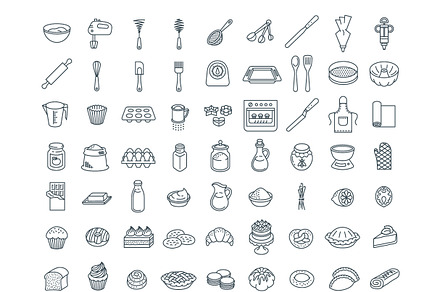 Baking tools ingredient pastry icons