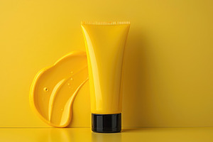 Yellow cosmetic tube with cream smear on monochrome background f, a Nature Photo by José Manuel Gelpi