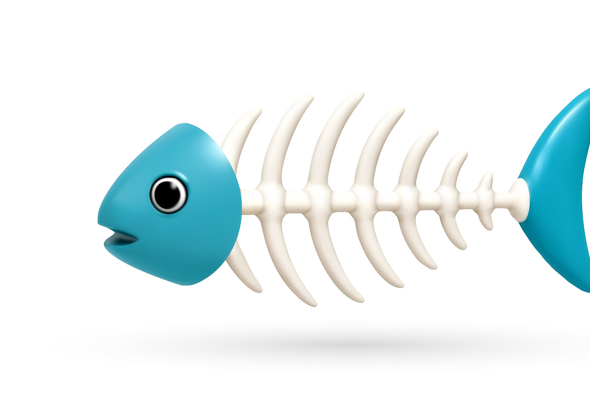 Fish bone skeleton with blue head, an Animal Illustration by Abscent (Photo 3 of 3)