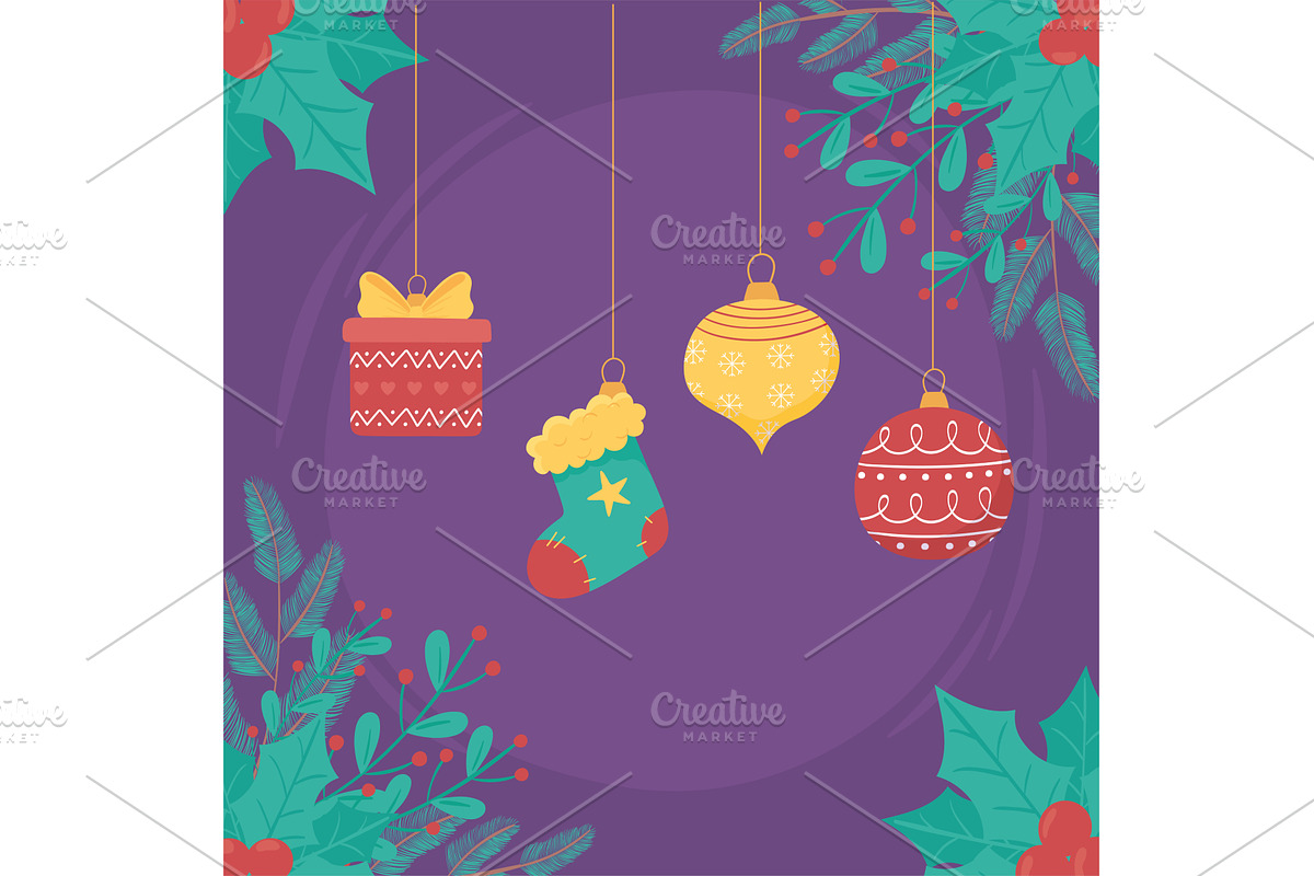 christmas balls and branches, an Illustration by studiogstock