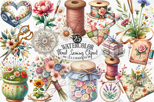 Floral Sewing Sublimation Clipart, an Illustration by Designking