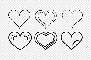 Six simple line art heart icons set, an Icon by Toufiqul