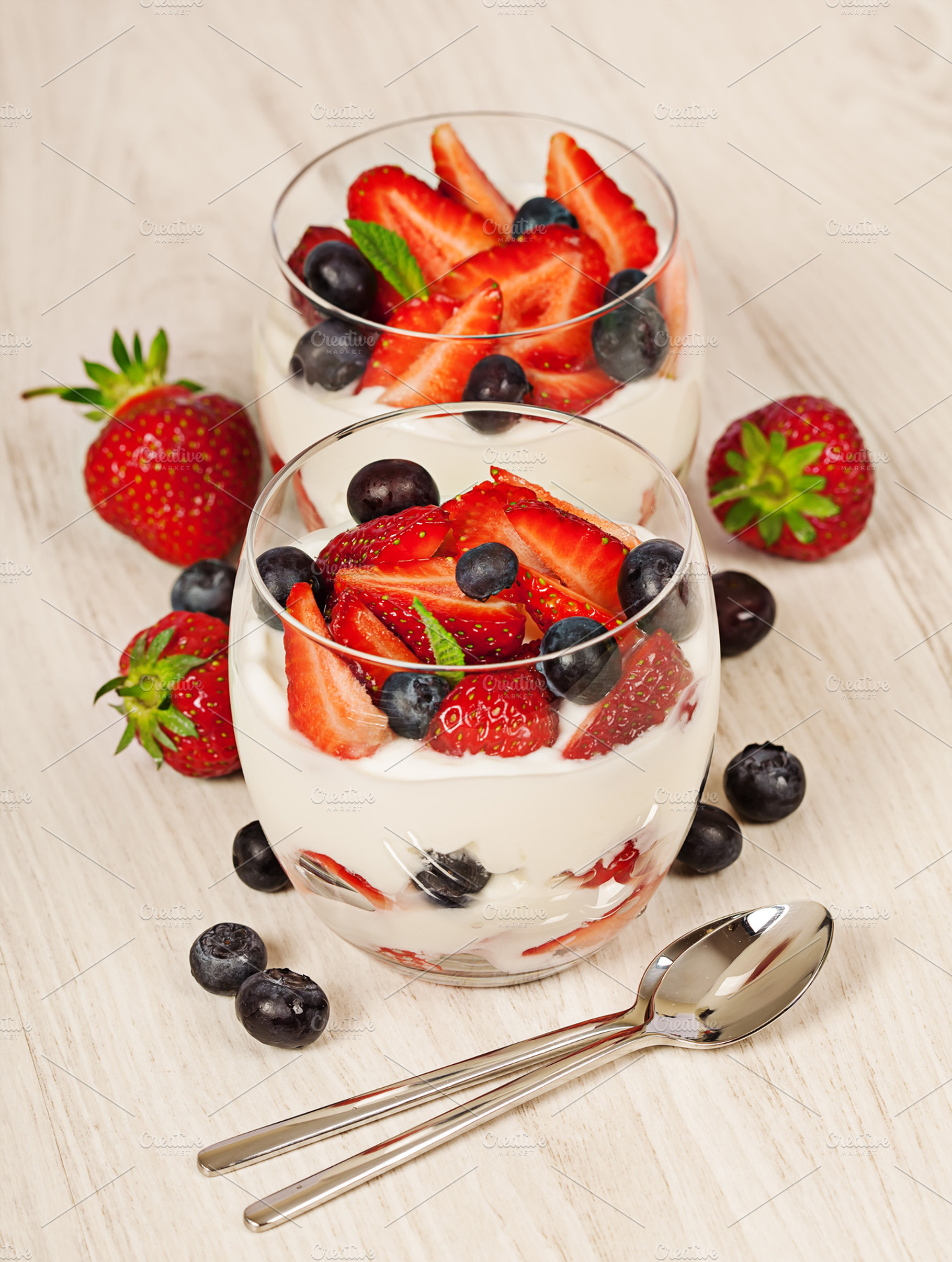 Fresh Yogurt With Berries Light Breakfast Stock Photo Containing Background
