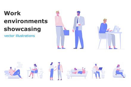 Work environments showcasing